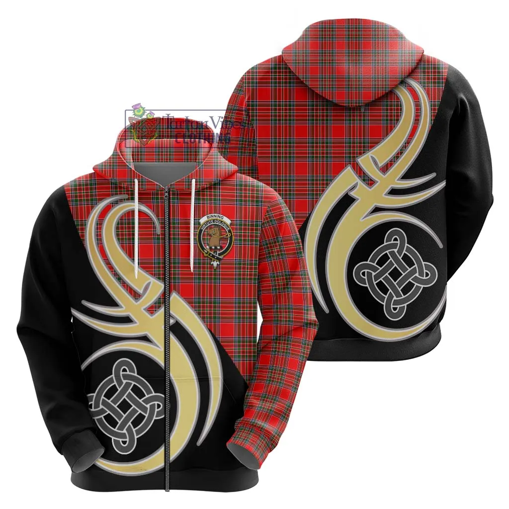 Binning Tartan Hoodie with Family Crest and Celtic Symbol Style