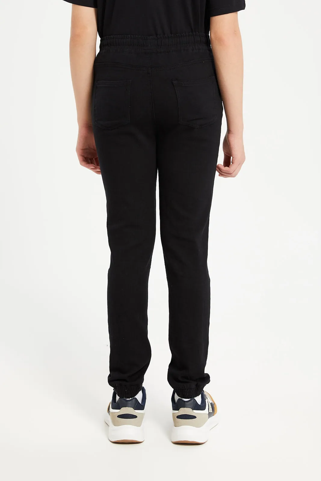 Senior Boys Black Basic Denim Joggers