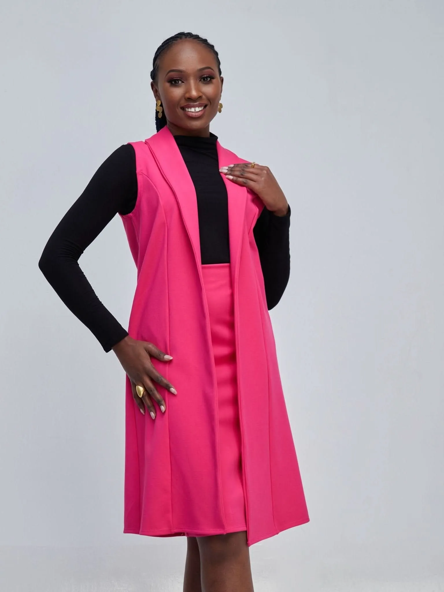 Vivo Zena Sleeveless Shawl Collar Overcoat - Pink