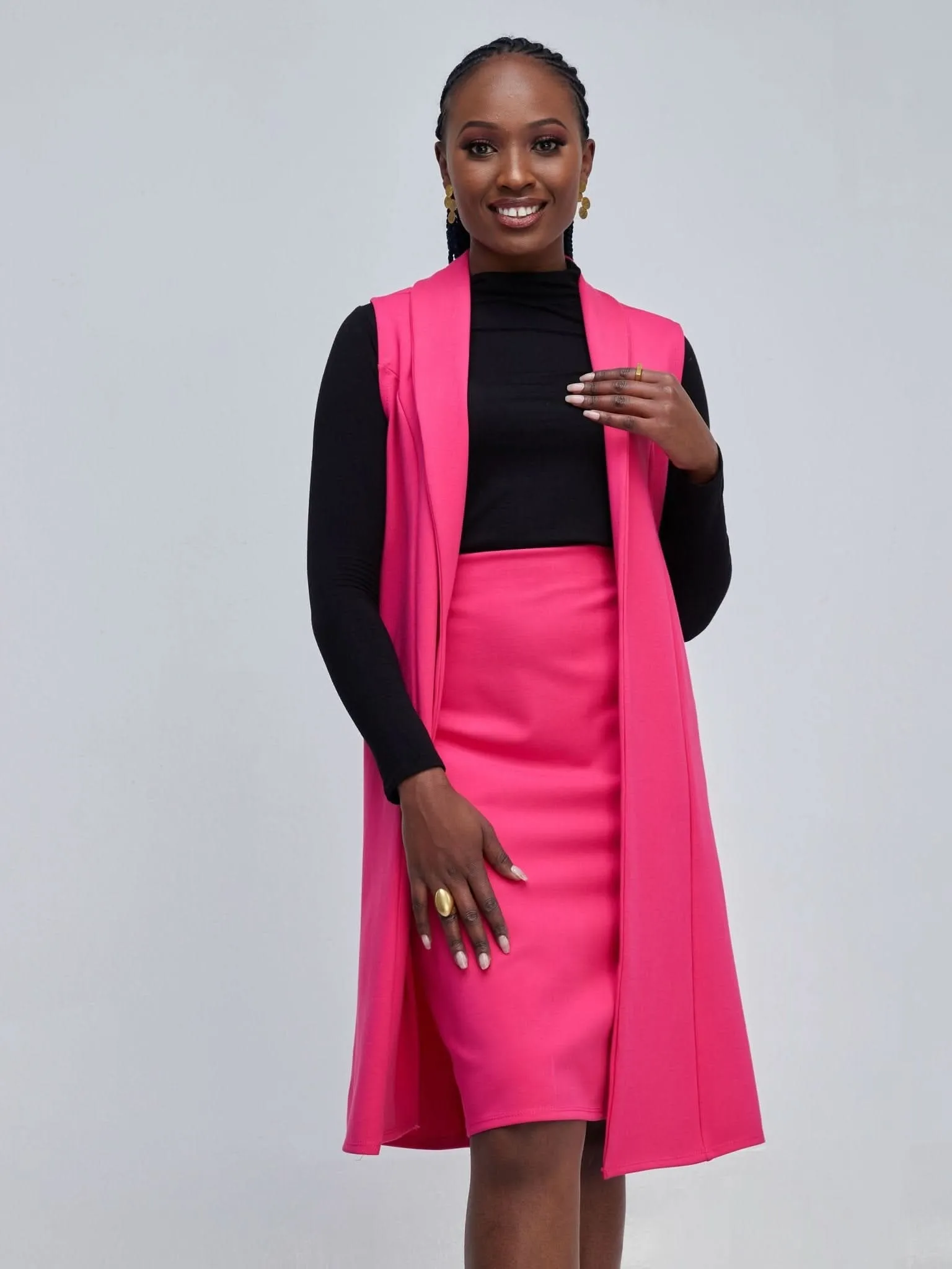 Vivo Zena Sleeveless Shawl Collar Overcoat - Pink