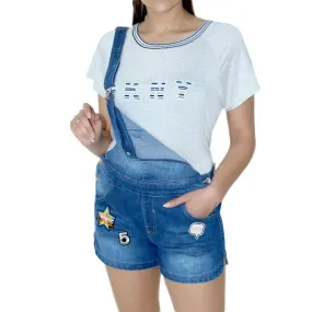 Women's Graphic Denim Short Jumpsuit,Blue